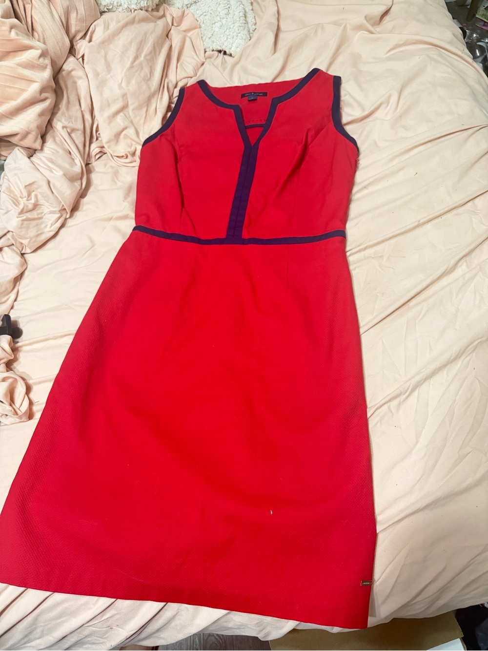 Tommy Hilfiger Red Midi Dress with Navy Trim